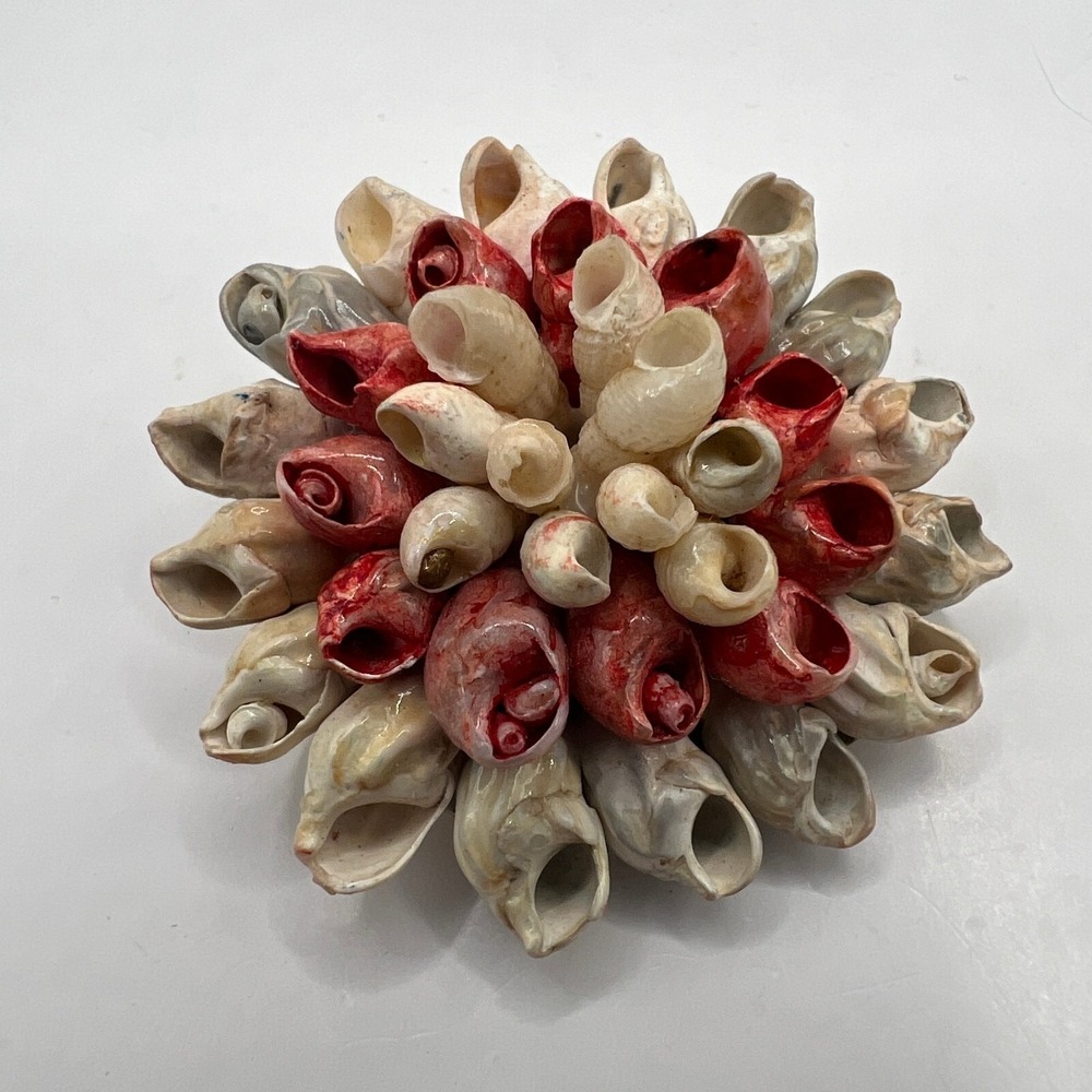 Artisan Handmade‎ Shell Brooch Round Flower Pink White Seashell Pin
